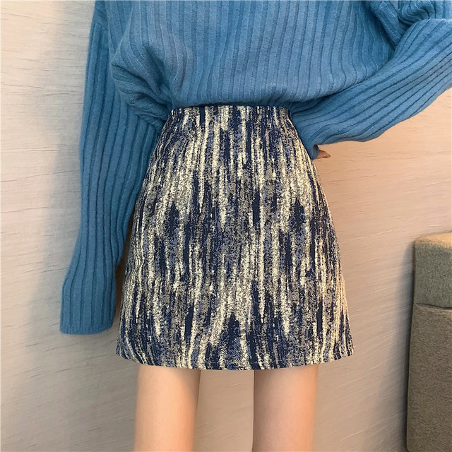 Large size tie-dye skirt spring and summer high-waisted A-line skirt retro design short skirt niche ink print hip skirt