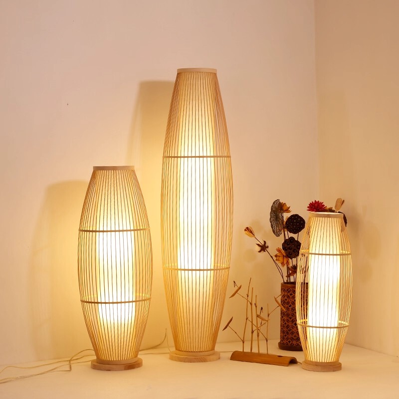 Japanese-Style Floor Lamp, Chinese Zen-Style Bamboo Weaving, Living Room, Bedroom, Study Room Decoration Floor Lamp, Retro Bedside Creative Table Lamp