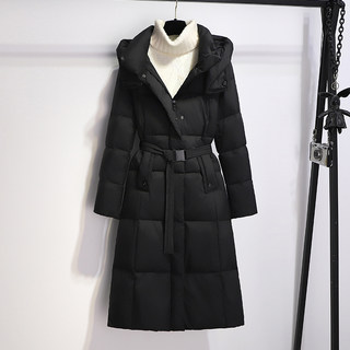黑色长款羽绒服女过膝冬季2025新款高级感收腰保暖时尚白鸭绒外套