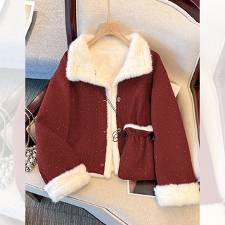 过年战袍红色毛呢短外套女2025新款冬装加绒加厚富家千金呢子大衣