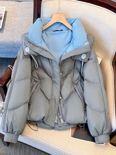 Off-White Short down Jacket for Women 2025 Winter New Style Stand Collar Hooded 90% Duck down Thickened Warm Coat