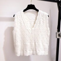 Vest knitted women 2021 new autumn wear short joker loose white wool sweater vest