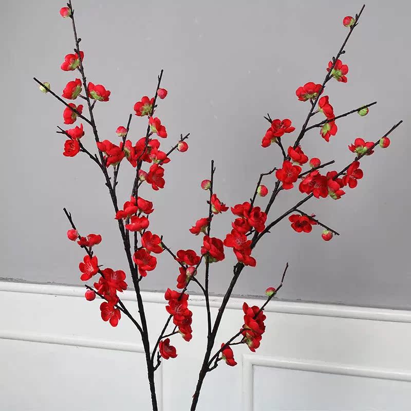 Emulated plum blossom silk drying branches Ramei floral art home living room on floor with flower arrangement Peach Blossom Fake Flower Creative Decoration
