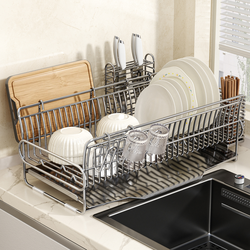 Kitchen 304 Stainless Steel Dish Rack Countertop Multifunctional Bowl, Chopsticks, Plate, Knife, Cutting Board Draining Storage Rack