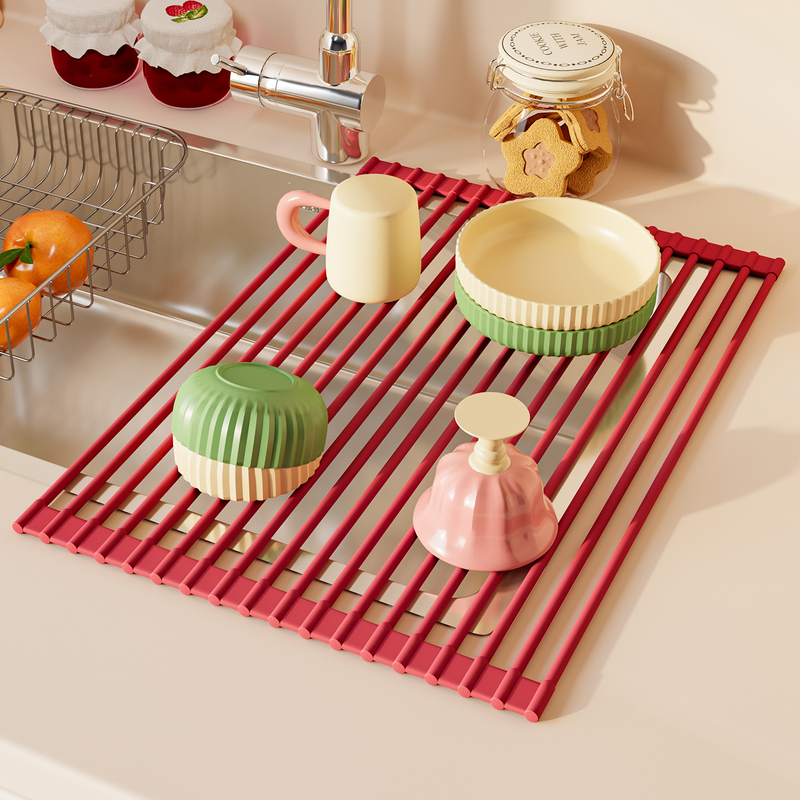 Kitchen Silicone Draining Mat Sink Drain Rack Dishwashing Sink Bowl Plate Cup Storage Basket Foldable Roll-Up Storage Rack Kitchen Silicone Draining Mat Sink Drain Rack Dishwashing Sink Bowl Plate Cup Storage Basket Foldable Roll-Up Storage Rack