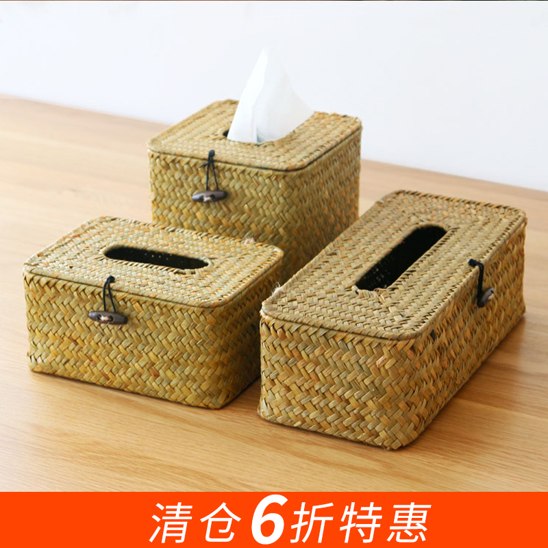 Nordic Minimalist Sea Grass Tissue Box Day Style Hand Woven Vines Zakka Dining Towels Toilet Paper Box Living-room Containing Box