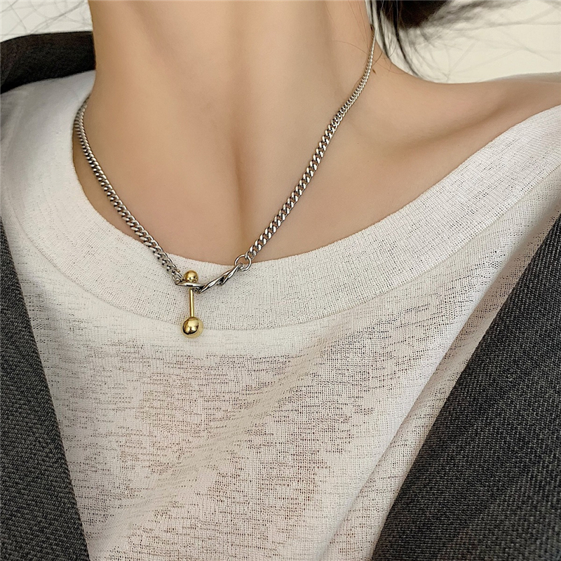 Necklace women simple and versatile hip-hop dumbbell fashion personality ins cold wind niche collarbone chain cool - Taobao