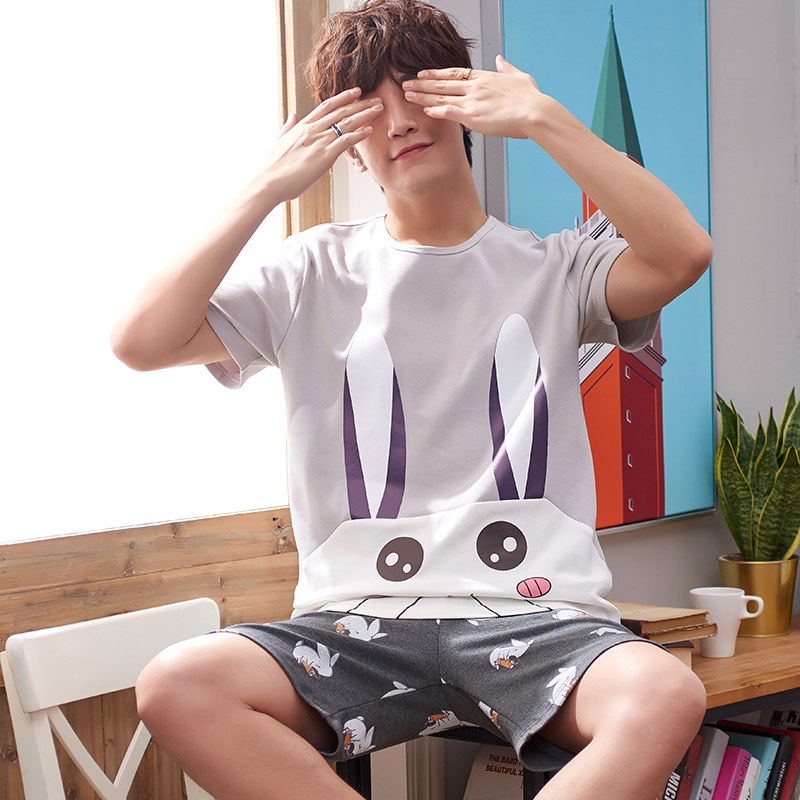 Mens đồ ngủ mùa hè quần short cotton tuổi teen boy phim hoạt hình sinh viên mùa hè mỏng nhà quần áo bộ.