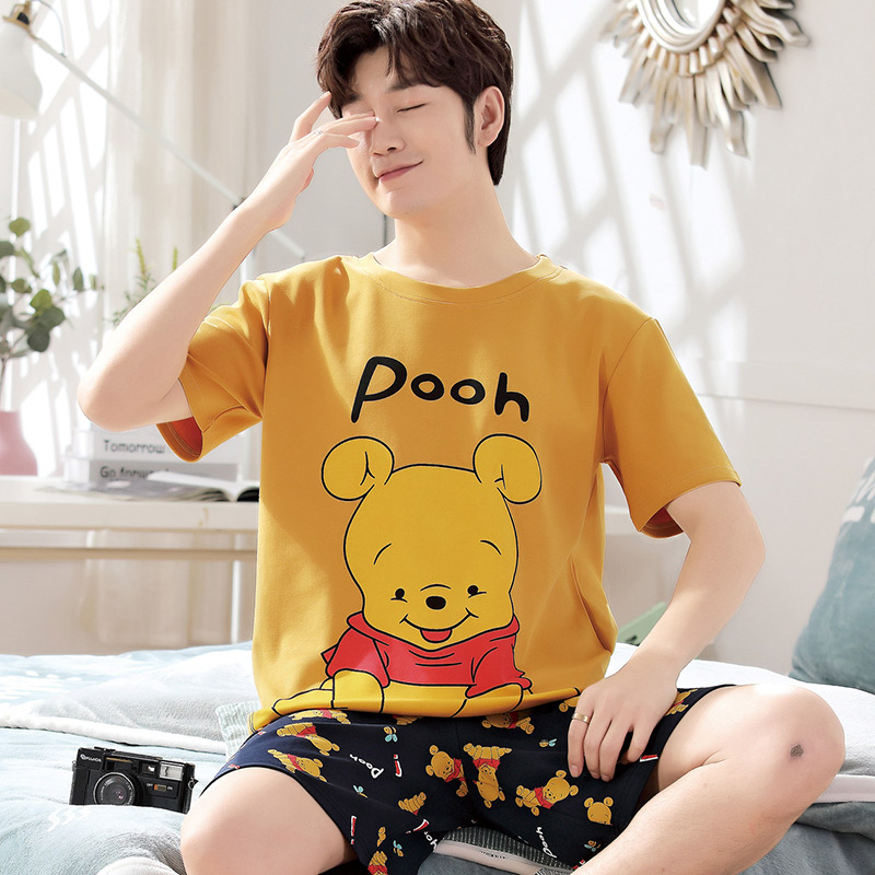 Mens đồ ngủ mùa hè quần short cotton tuổi teen boy phim hoạt hình sinh viên mùa hè mỏng nhà quần áo bộ.