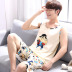 Bộ đồ ngủ Mens mùa hè không tay bông Vest Quần soóc Teen Home Mang Mens Summer mỏng kích thước lớn Set. 