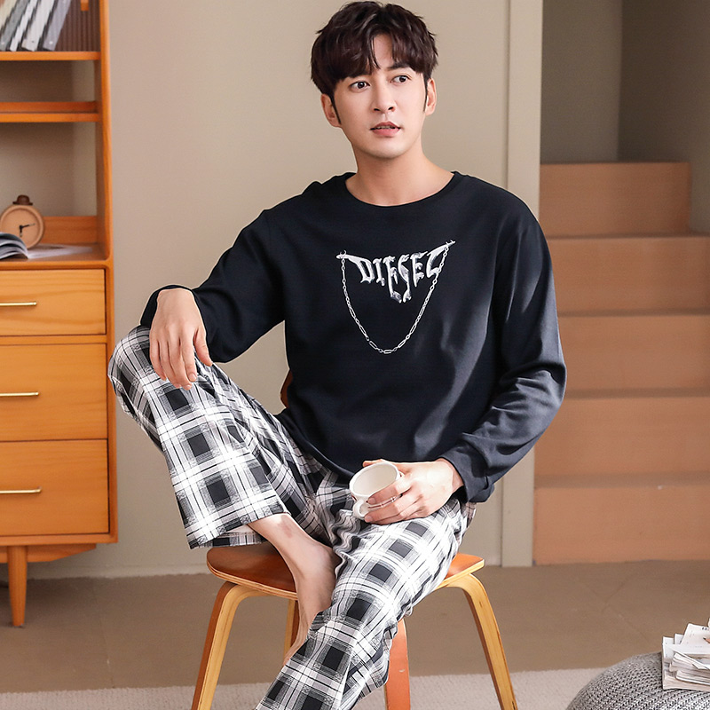 Men's Sleepwear Long Sleeve Pure Cotton Summer Teen Spring Autumn Season Pyjamas Boys Casual Junior High Fall Home Suit Suit