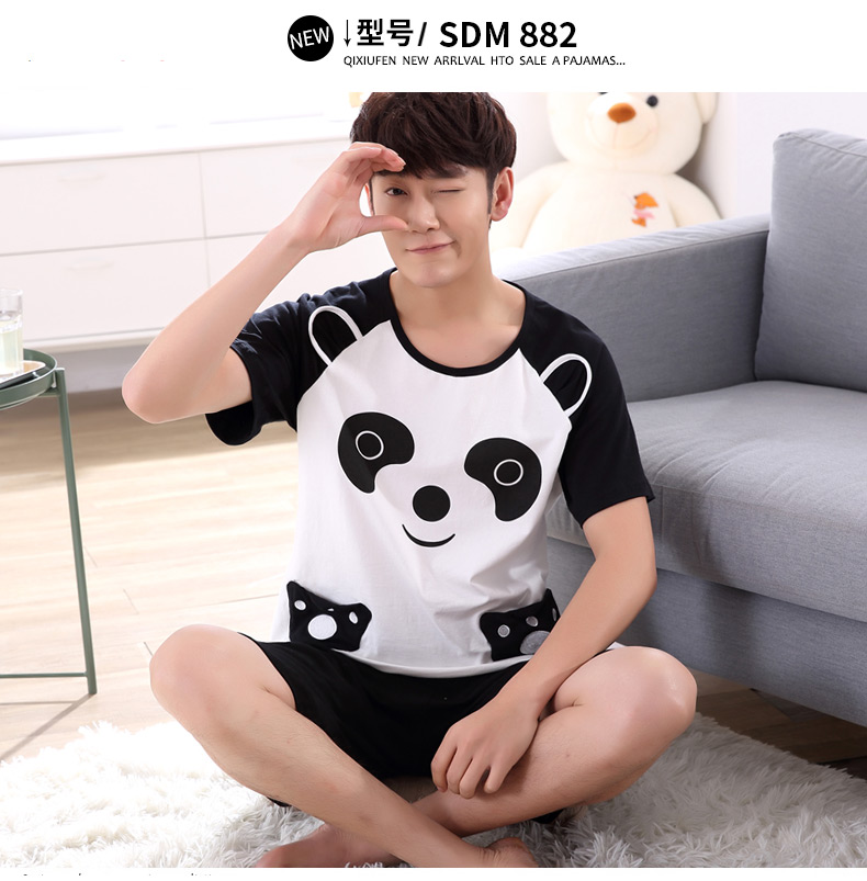 Của nam giới Đồ Ngủ Mùa Hè Ngắn Tay Áo Bông Mỏng Vị Thành Niên của Nam Giới Mùa Hè Hàn Quốc Nhà Sinh Viên Mặc Cotton Set đồ ngủ nam hàn quốc