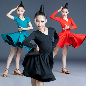 Girls Latin Dance Dresses Children's Latin dance dress girl's dance training dress children's Latin dance skirt long sleeve dress women's competition Costume