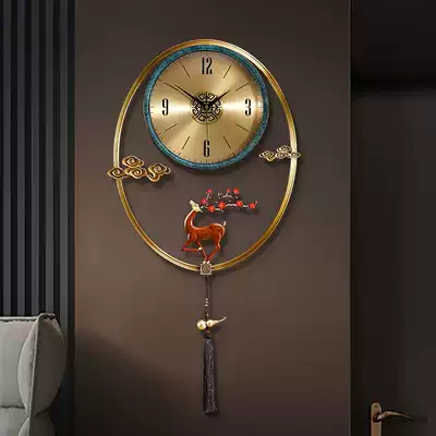 New Chinese pure copper wall clock living room light luxury creative Fulu time watch home fashion wall high-end modern Wall watch
