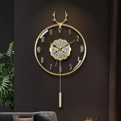 Nordic deer head pure copper wall clock living room light luxury modern home fashion time clock simple wall high-end large watch