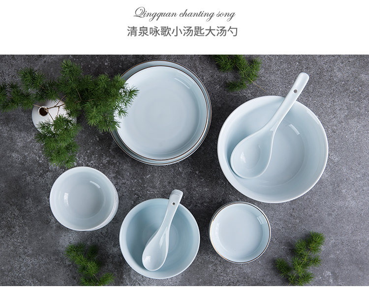 Dishes suit household ya cheng DE Chinese high - grade celadon creative combination fish dish bowl spoon, gift box springs to sing songs