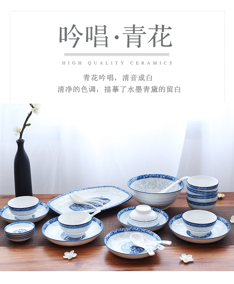 Ya cheng DE Chinese blue and white porcelain tableware dishes home eat rice bowl bowl of rainbow such as bowl dish dish dish creative combination