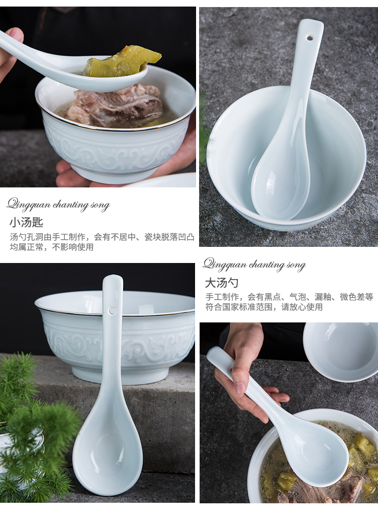 Dishes suit household ya cheng DE Chinese high - grade celadon creative combination fish dish bowl spoon, gift box springs to sing songs