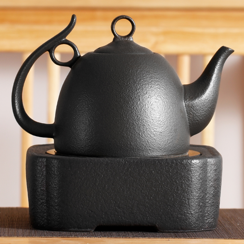 Black crystal stove tea stove mute tea maker household small light wave stove iron kettle tea stove volcanic stone set kettle