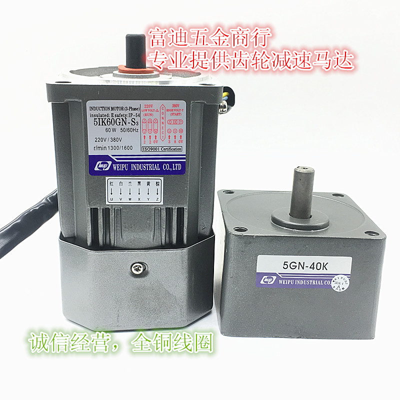 Weip gear reduction motor 5IK60GN-S3 60W three-phase asynchronous motor three-phase 220V380V 