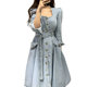 Plus-size denim dress women's autumn 2022 new style light and familiar style square neck tie waist slimming long-sleeved skirt
