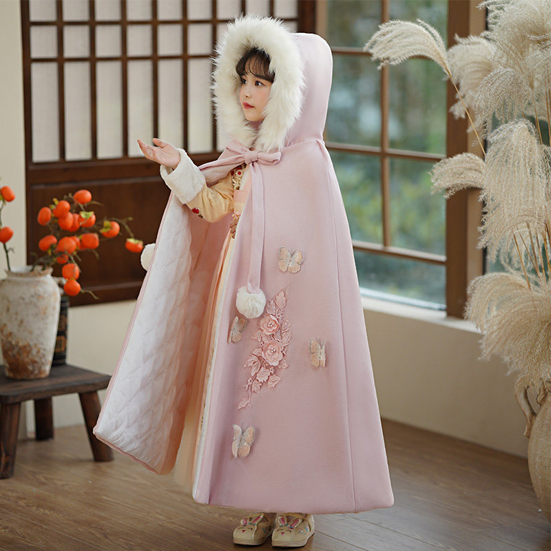 Hanfu girls winter cloak cloak 2023 new children winter dress plus suede princess dresses winter style clothes-Taobao