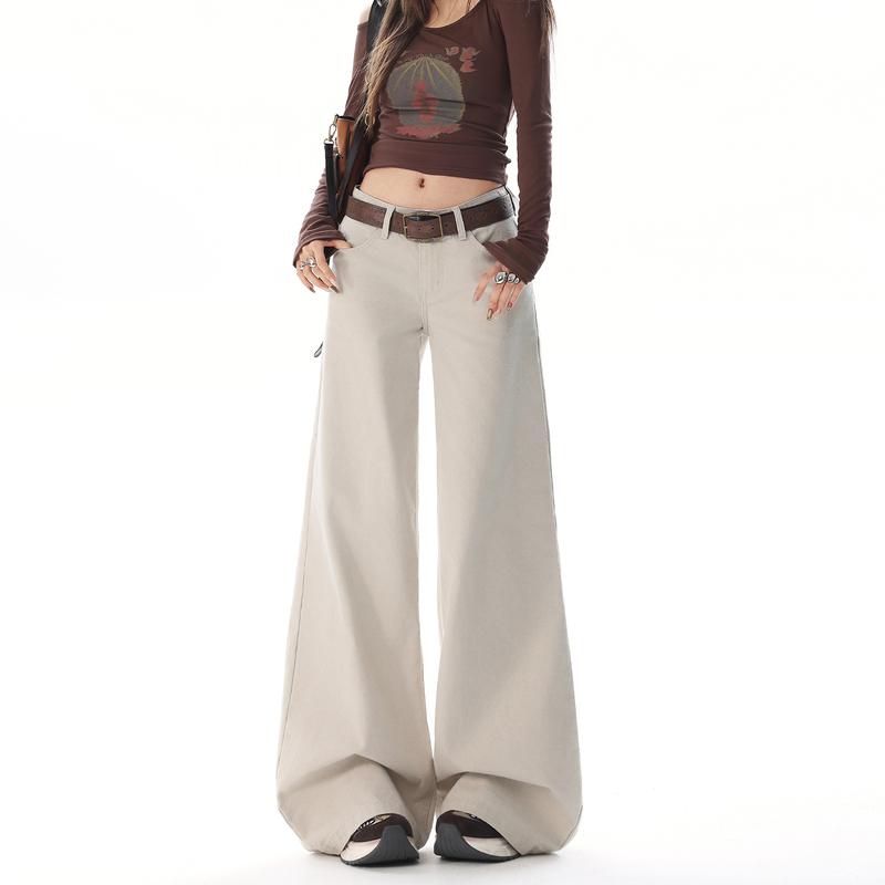 Light Apricot Low-Waisted Wide-Leg Jeans for Women 2026 New Early Autumn American Retro Loose Slimming Floor-Length Straight Pants Light Apricot Low-Waisted Wide-Leg Jeans for Women 2026 New Early Autumn American Retro Loose Slimming Floor-Length Straight Pants