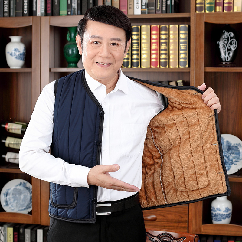 中老年马甲男秋冬新款爸爸装加绒加厚大码棉男士马夹中年坎肩背心