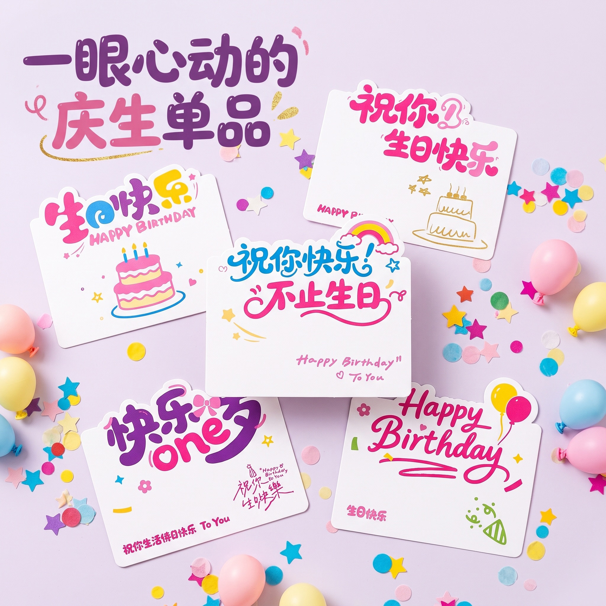 软萌卡通异形生日贺卡生日快乐创意花店花束礼物手写装饰祝福卡片