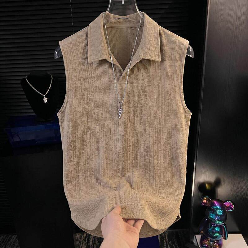 Designed with a Textured Feel, a Lapel Collar, Sleeveless Vest Shirt for Men, New Summer Trendy Breathable Fashion Casual Shirt Designed with a Textured Feel, a Lapel Collar, Sleeveless Vest Shirt for Men, New Summer Trendy Breathable Fashion Casual Shirt