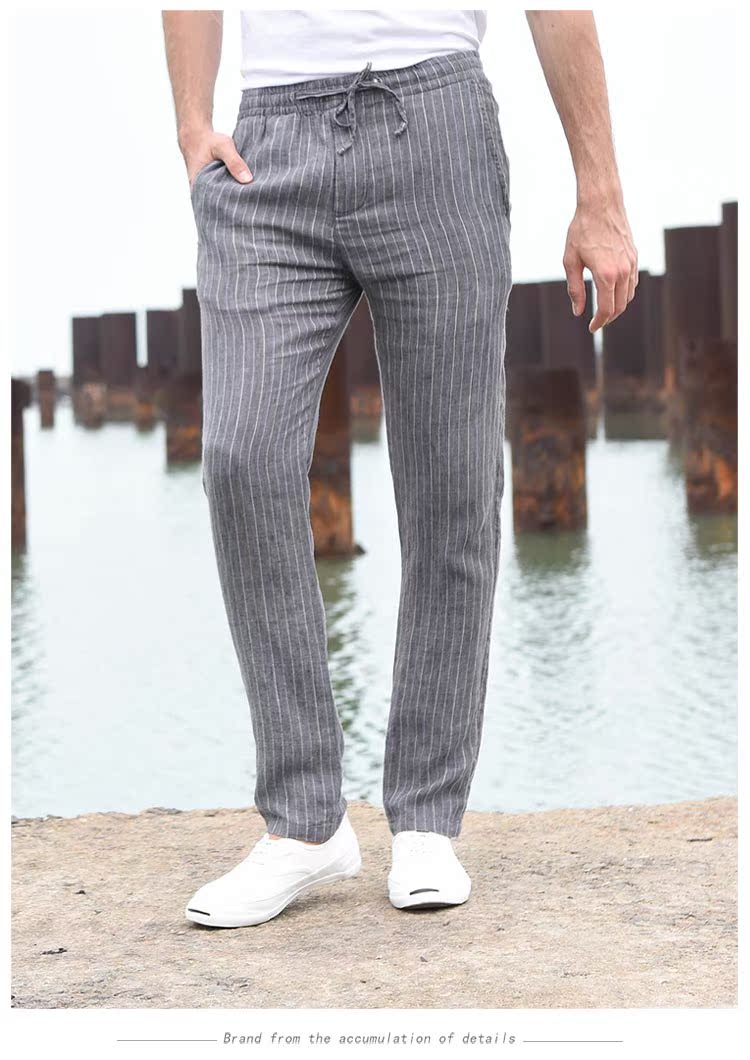 Han Xuchun mùa xuân và mùa hè dệt sọc kẻ sọc quần âu nam thẳng quần dài cotton cotton thoáng khí quần nam - Crop Jeans quần sịp