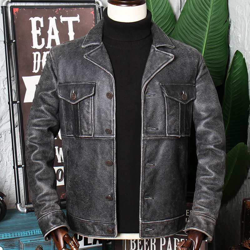 Genuine leather jacket men's lapel short motorcycle leather jacket coat autumn and winter new retro washed old first layer cowhide