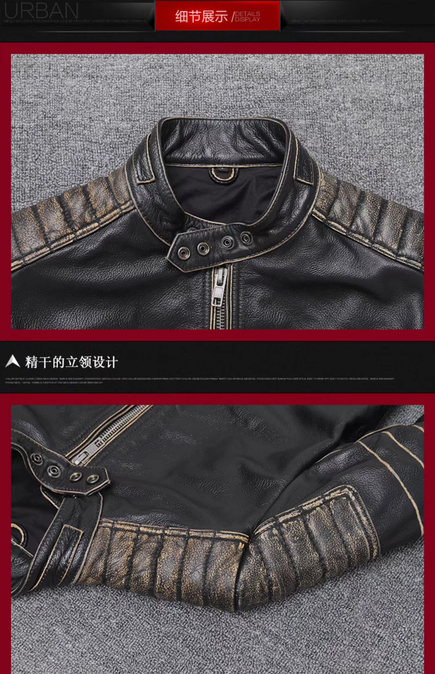 HUALEI Hua Lei leather leather nam ngắn Slim Ami 咔叽 áo khoác da bò màu vàng lớp đầu tiên - Quần áo lông thú áo khoác cặp