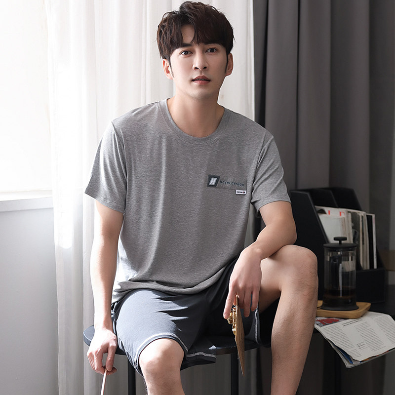 Men's Sleepwear Summer Modale Casual Minimalist Short Sleeve Shorts Suit Teen Summer Breathable Home Clothing