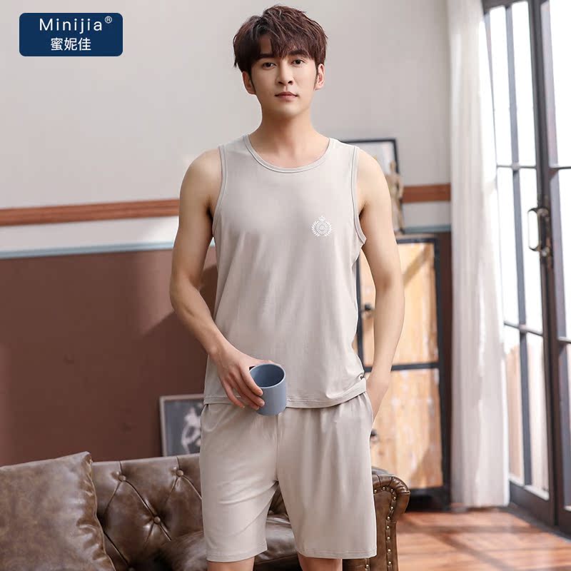 Mordale tay pajamaround có cổ vest quần short Mens Shaker mặc một bộ đồ nhà tối giản thường.