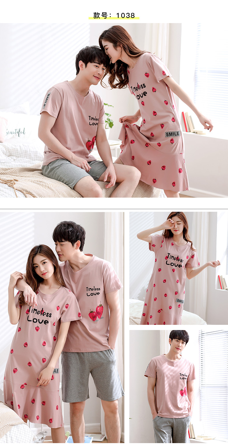2 bộ của mùa hè các cặp vợ chồng đồ ngủ ngắn tay cotton Hàn Quốc dễ thương nightdress nữ mùa hè phục vụ nhà phù hợp với nam giới của phần mỏng bộ đồ thể thao nữ