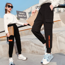 Girls  pants Spring and Autumn overalls Childrens autumn trousers loose Western style middle and large childrens casual sports pants trend