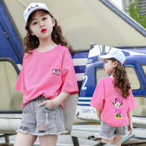 Girls  suit 2021 new summer ten-year-old girl western style shorts childrens short-sleeved net red thin two-piece suit