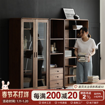 North American black walnut bookcase combination Nordic solid wood bookshelf with glass door bookshelf new Chinese floor-to-ceiling bookcase