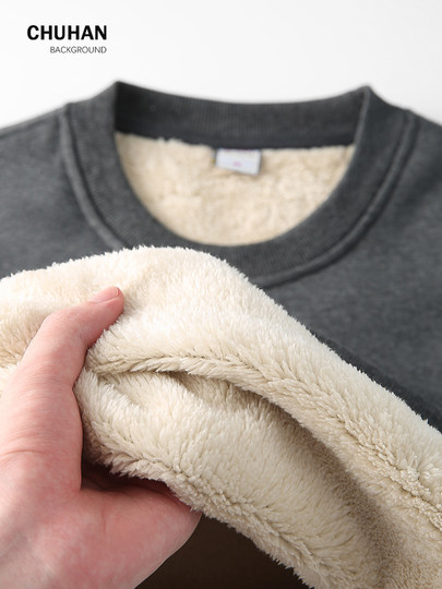 Sudadera de terciopelo de cordero de nuevo estilo para hombres de mediana edad y ancianos para mantenerse abrigados en casa en invierno, además de una camiseta de manga larga con parte inferior gruesa de terciopelo