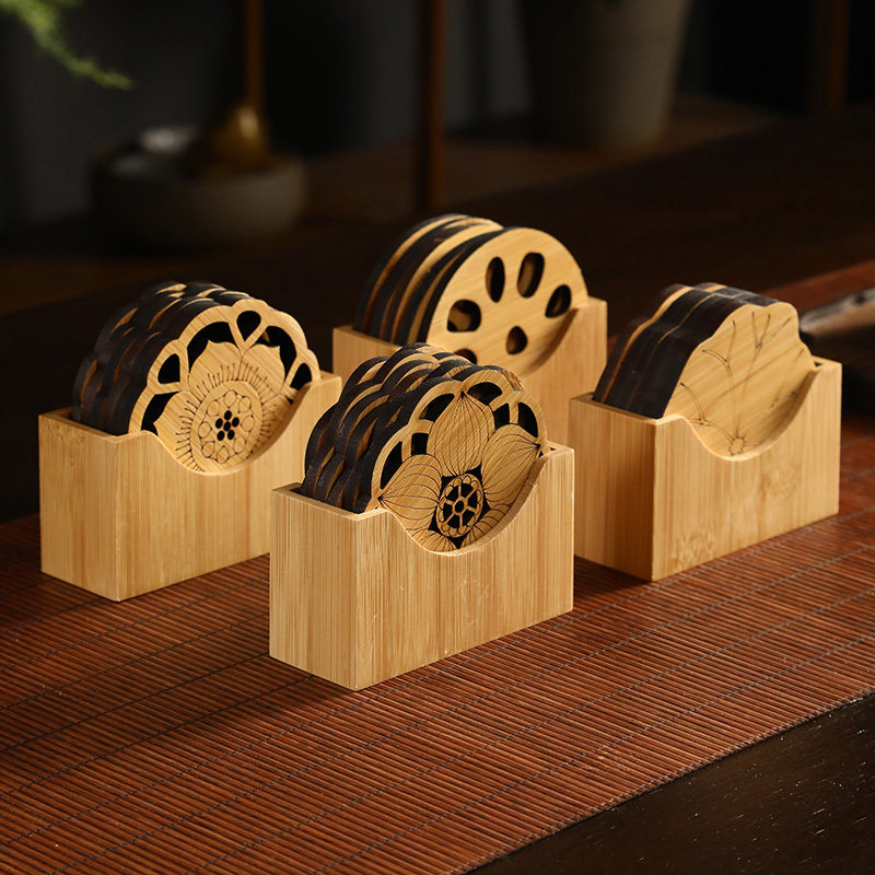 (Bamboo Cup Mat Set set) Creative Gongfu Tea Thermal Insulation Mat Delicate Lotus Lotus Leaf Tea Set Accessories Contained