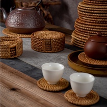 Vietnam old vines knitted cup cushion suit tea mat tea set of six-gentleman wood raising pot cushion bamboo cup Toiron pot Purple Sand Pot