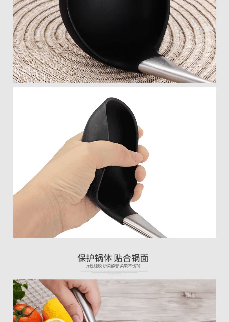 Nhiệt độ cao chống dính chảo đặc biệt nấu ăn bằng nylon silicone xẻng dụng cụ nhà bếp thìa dài tay cầm bằng thép không gỉ 304 - Phòng bếp kệ đựng gia vị thông minh