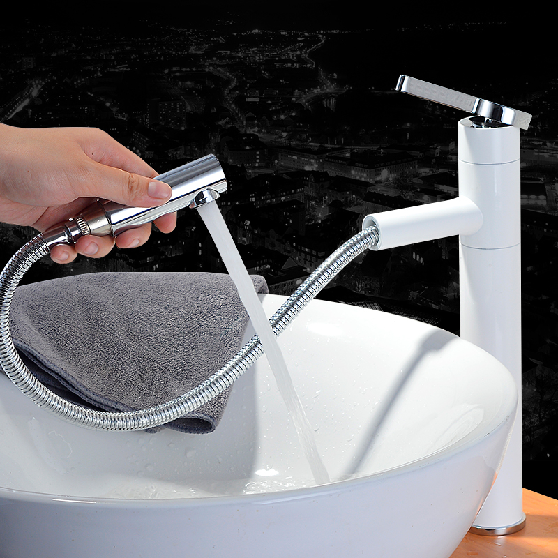 Pull-out table basin tap minimalist fashion white tap hot and cold face basin washbasin Wash Basin Copper tap