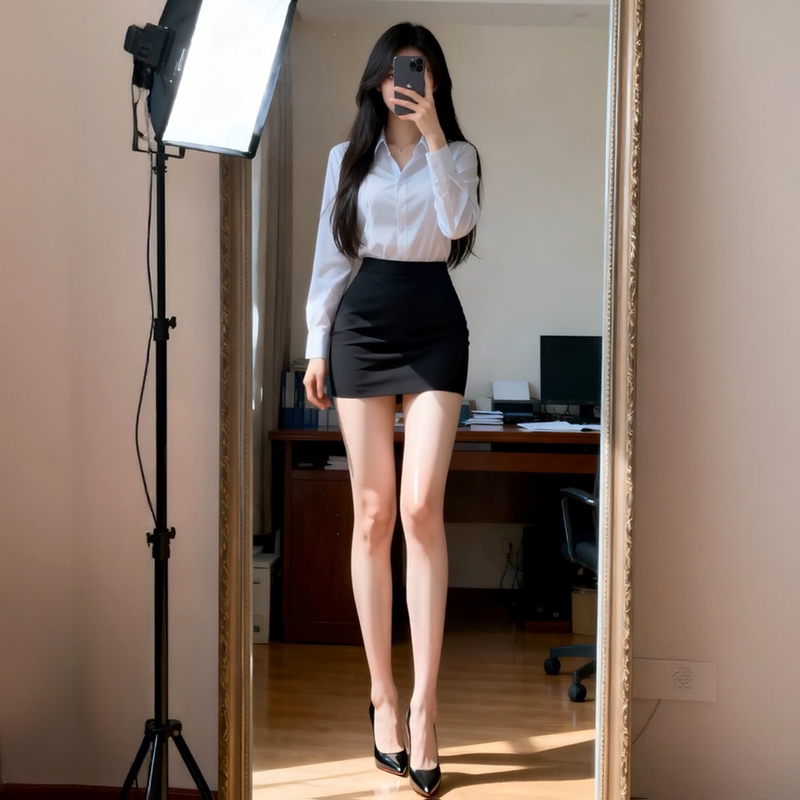 Purely Sensual Waist-Cinching Sexy White Shirt with Long Sleeves, Mature and Elegant Ol Secretary Uniform with Hip-Hugging Short Skirt Workwear Set