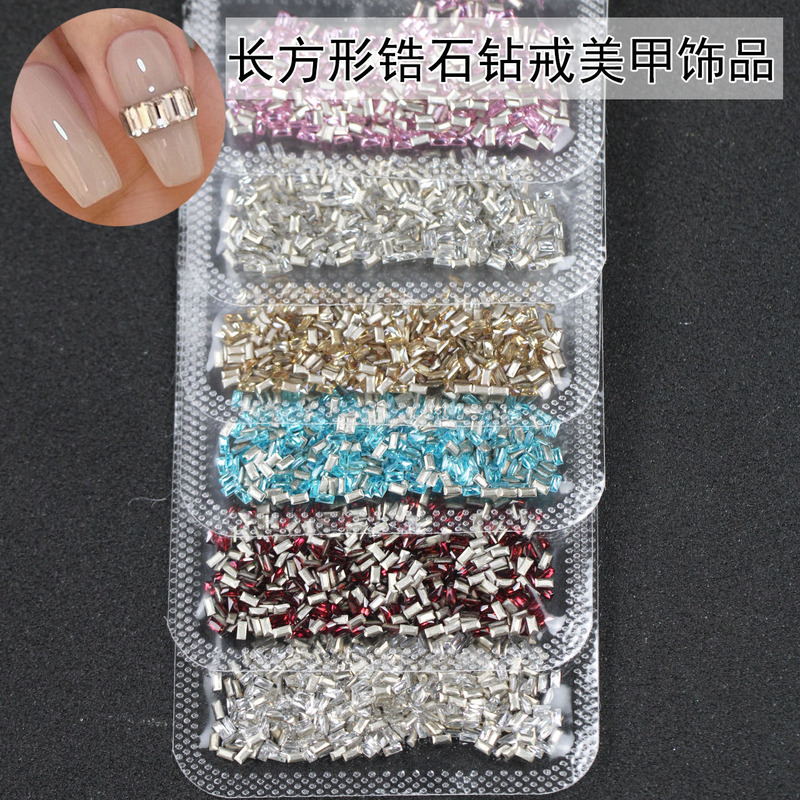 【200 Pieces】5A Zircon Long Strips Super Shiny Champagne Color Pink White Flat Bottom Beveled Rectangular Nail Decorations