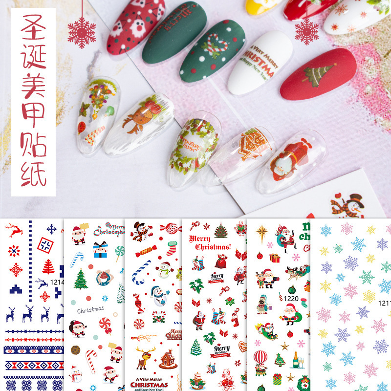 Internet Celebrity New Christmas Nail Stickers Santa Claus Snowflake Winter Nail Decals Adhesive 3D Stickers