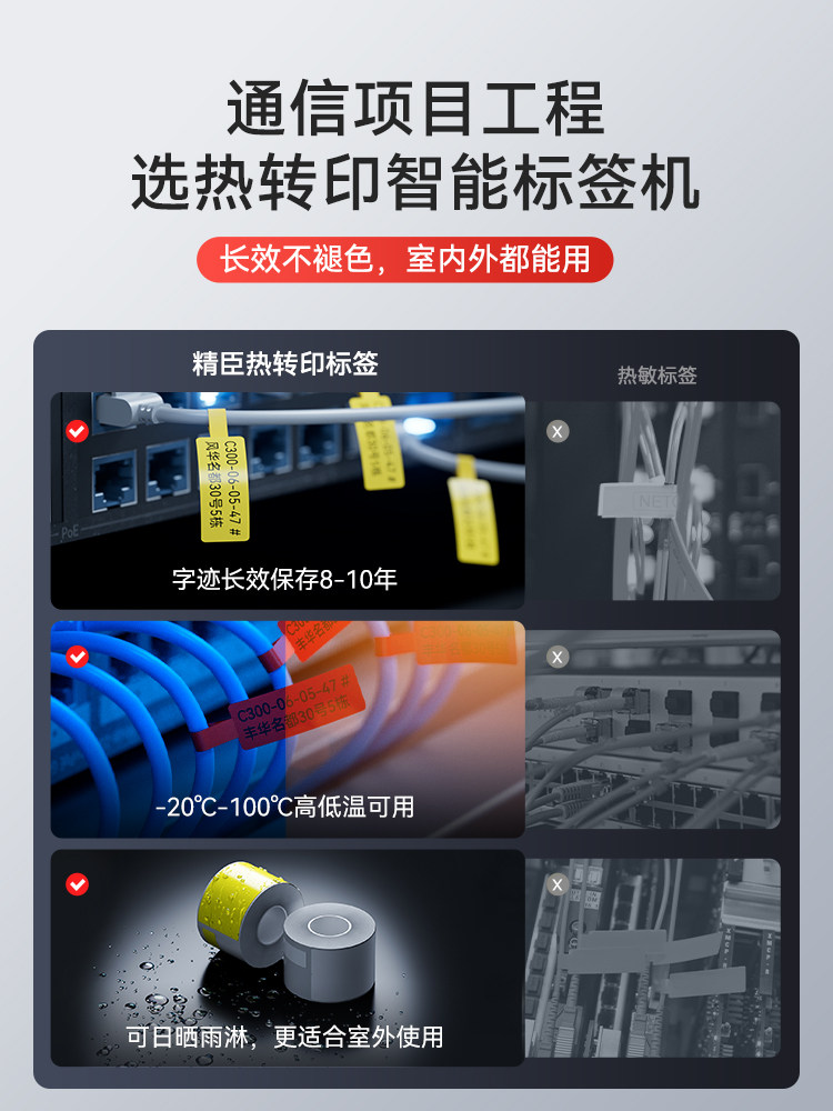 Jingchen Z401/M3 Cable Label Printer Bluetooth Communication Network Cable Knife-Type Handheld Portable Communication Fiber Optic Network Wiring Wire Identification Adhesive Barcode Ribbon Thermal Transfer