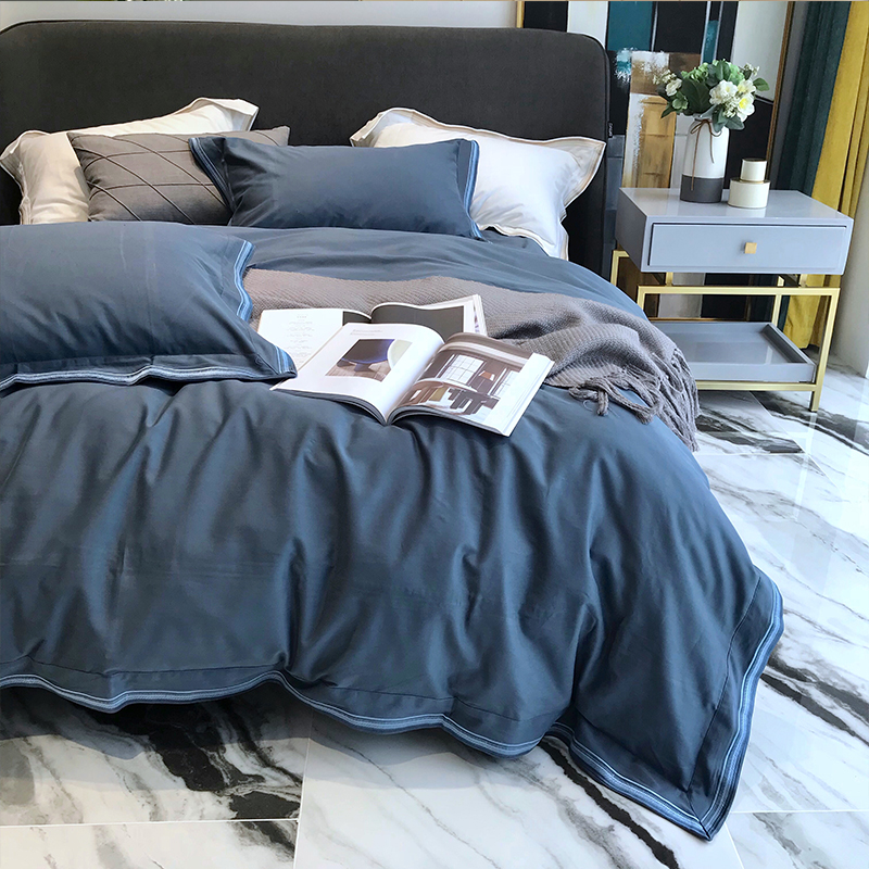 Nordic style 80 Egyptian long-staple cotton four-piece set of pure cotton light luxury sanding four seasons solid color high-end bedding