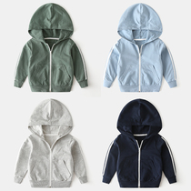 Boy necropolis 2021 Autumn-style children Spring-style boys Spring and autumn Lions hat-clothed pure cotton white jacket zipped pure color